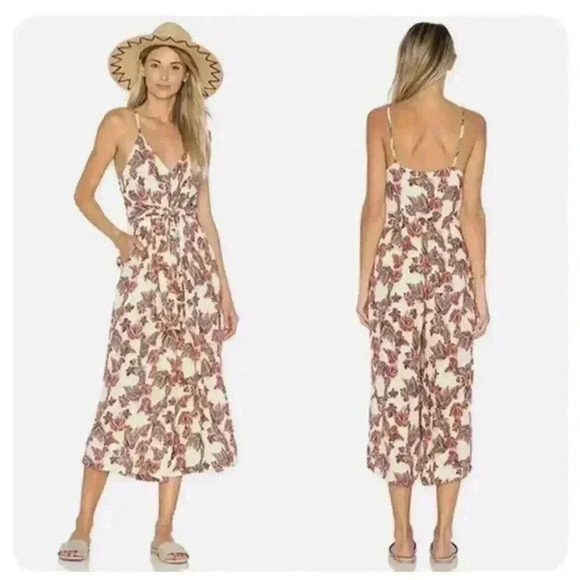 Free People Jumpsuit Wide Leg Crop Spaghetti Straps Button Up Sz 2 - Picture 1 of 15
